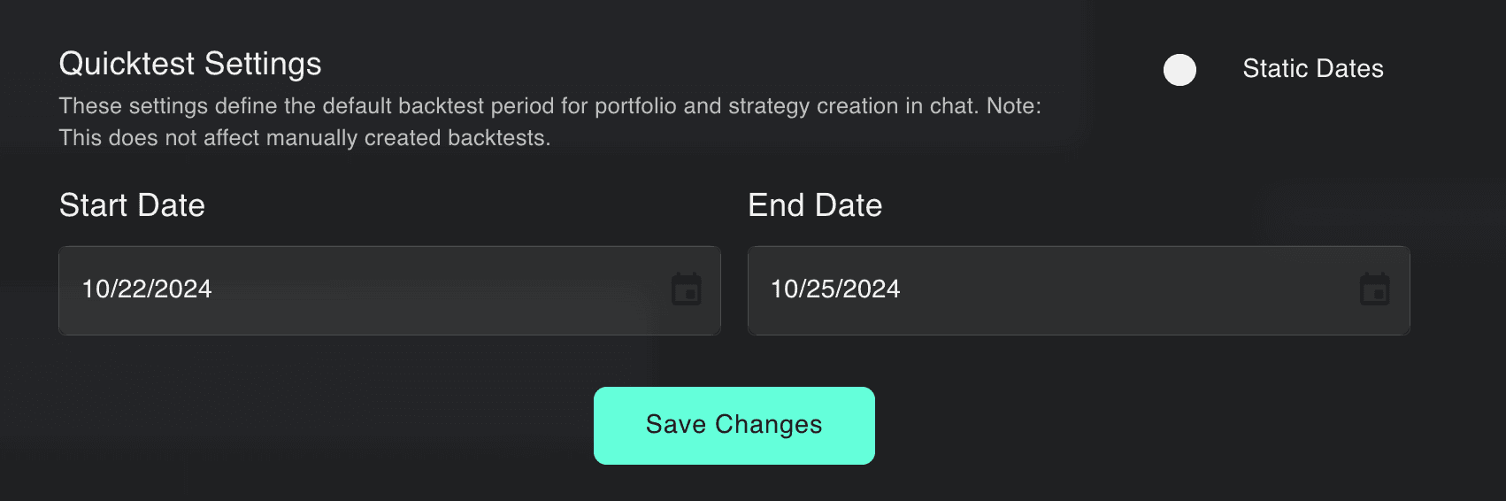 Static backtest dates